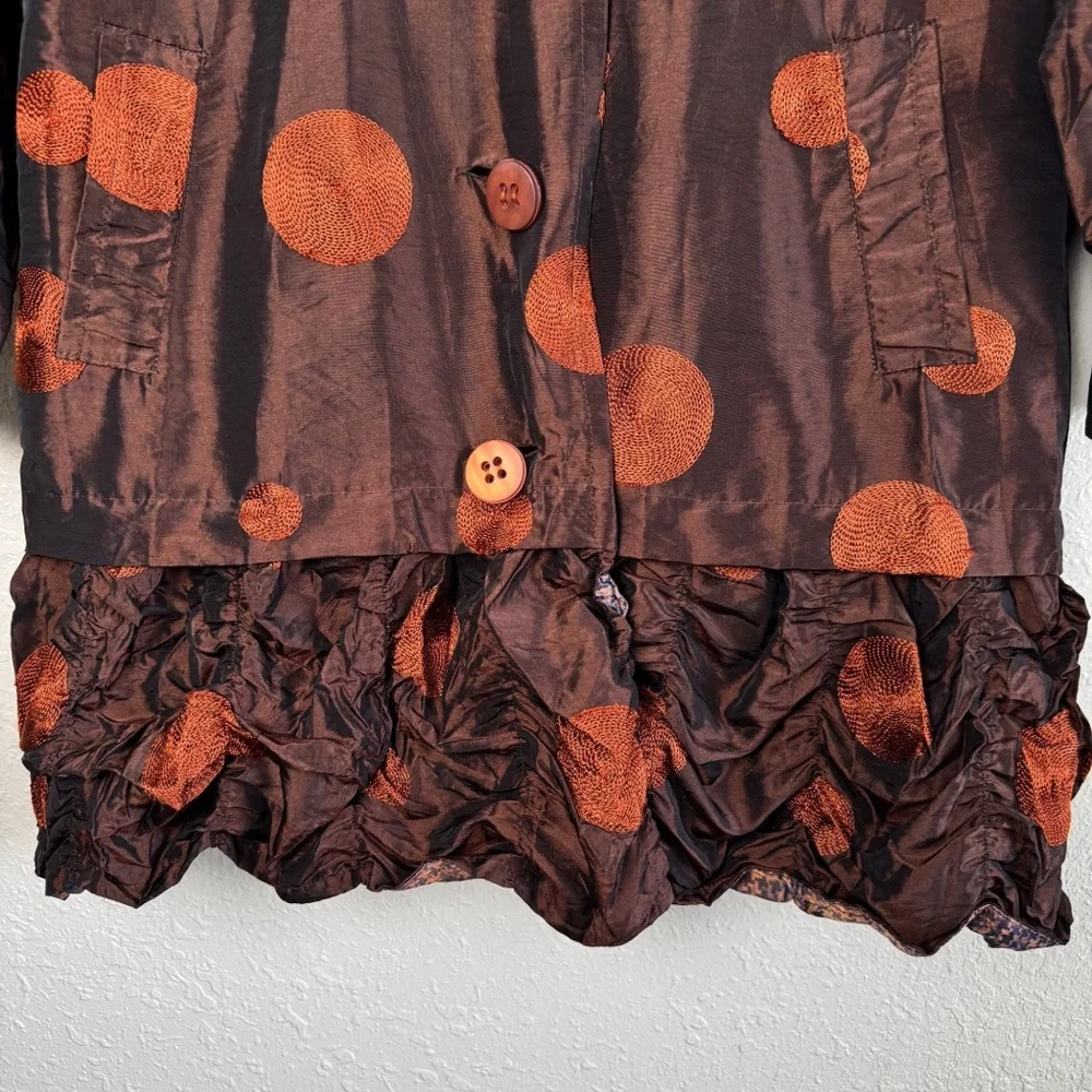 UBU reversible polka dot hounds tooth long jacket mettalic crinkle ruffle S - Picture 6 of 13